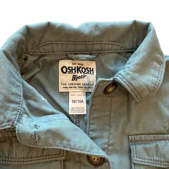 Osh Kosh Girl's 10 Green 100% Cotton Embroidered Floral Light Weight Long Jacket - Picture 3 of 4